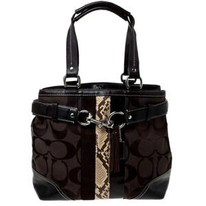 Coach Black/Brown Canvas and Leather Hampton Satchel Handbag